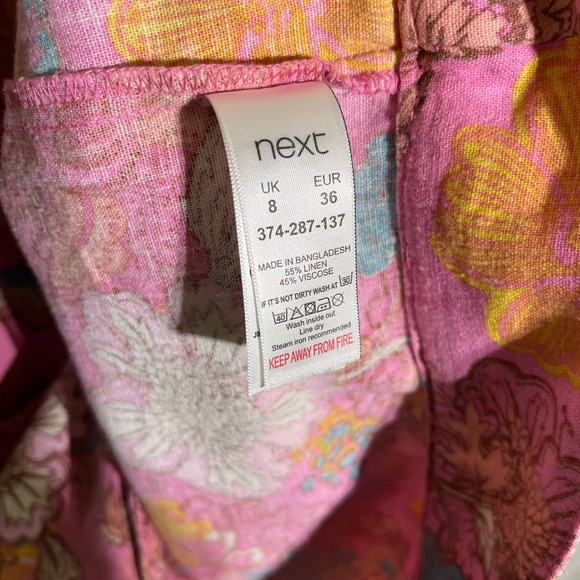 Next Floral Print Sleeveless Casual Dress Pink Linen‎ Blend Size 8 - Picture 6 of 7